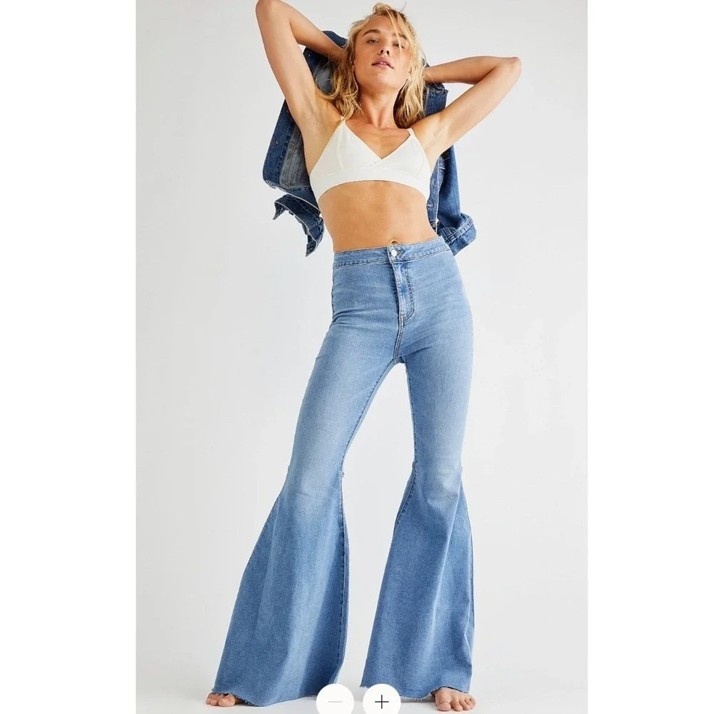 Free People Just Float On Flare Jeans Light‎ Wash High Rise Bell Bottom 27